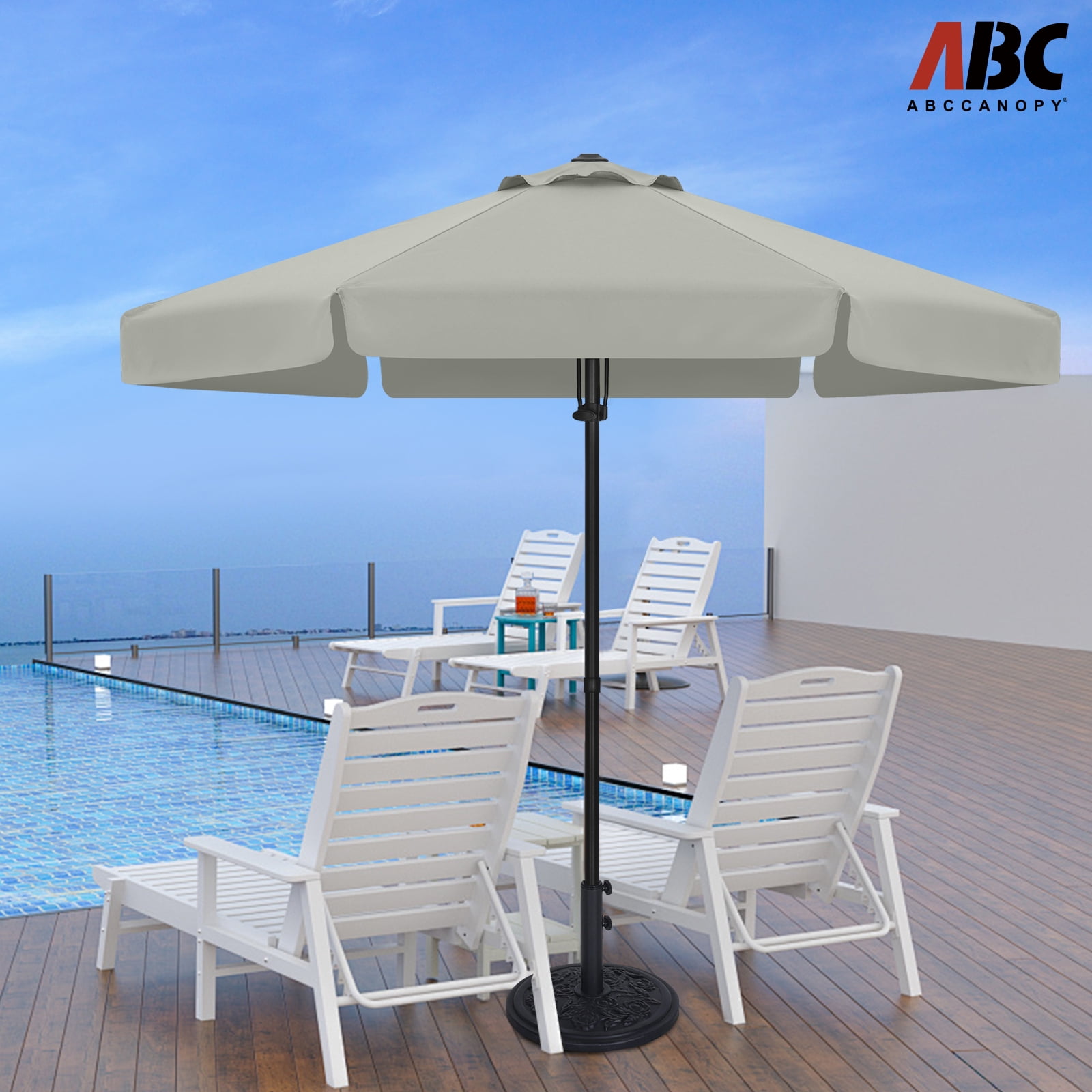 ABCCANOPY 7.5ft Outdoor Market Hand Push Patio Umbrella With Hanging Edge,12+Colors, Light Gray