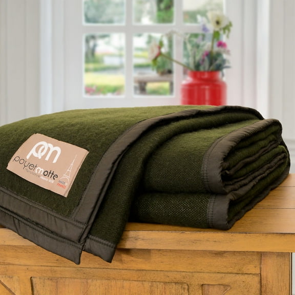 French Military Camping Flame Retardant Washable Twin Blanket, Olive