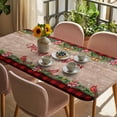 thumbnail image 3 of Red Plaid Christmas Table Cloths for 6 Foot Rectangle Tables, Xmas Snowflake Botanical Poinsettia Wooden Patio Waterproof Elastic Fitted Tablecloths, Washable Rectangular Table Cover for Camping, 3 of 8