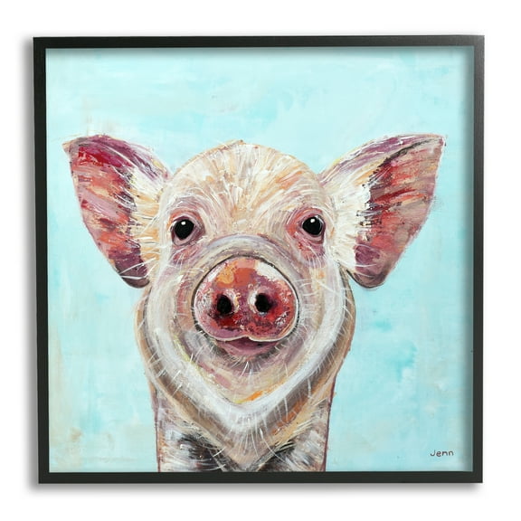 Stupell Farmhouse Pig Blue Background Animals & Insects Painting Black Framed Art Print Wall Art