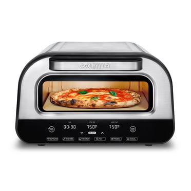 Gourmia Indoor 12" Pizza Oven with Cordierite Stone, Dual Adjustable Burners, 6 Pizzeria Style Presets, Stainless Steel