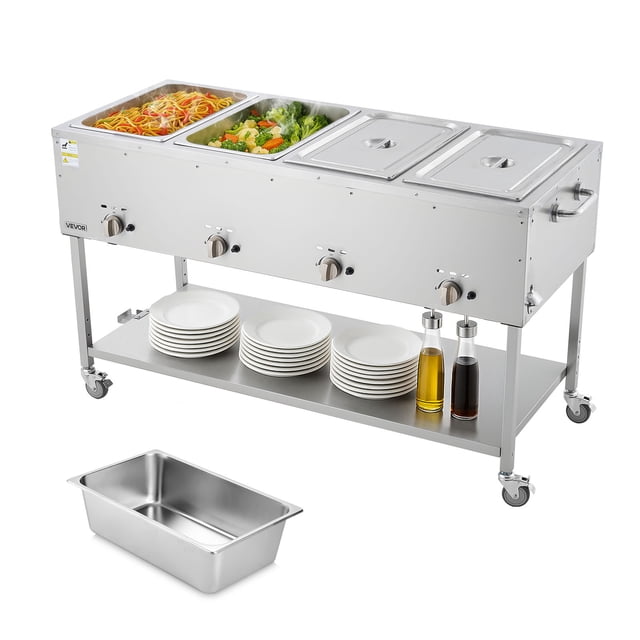 KFFKFF 4-Pan Propane Steam Table with Individual Temperature Controls