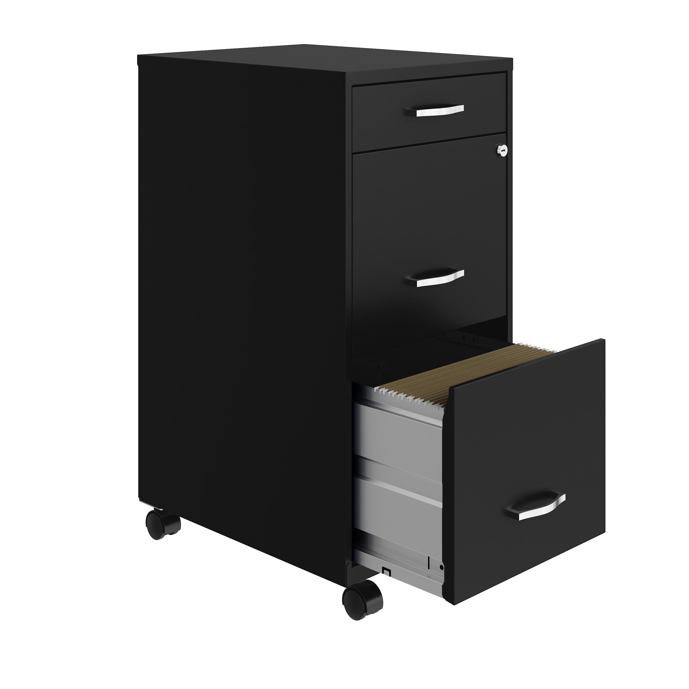 Space Solutions 18" Deep 3 Drawer Mobile Letter Width Vertical File Cabinet, Black