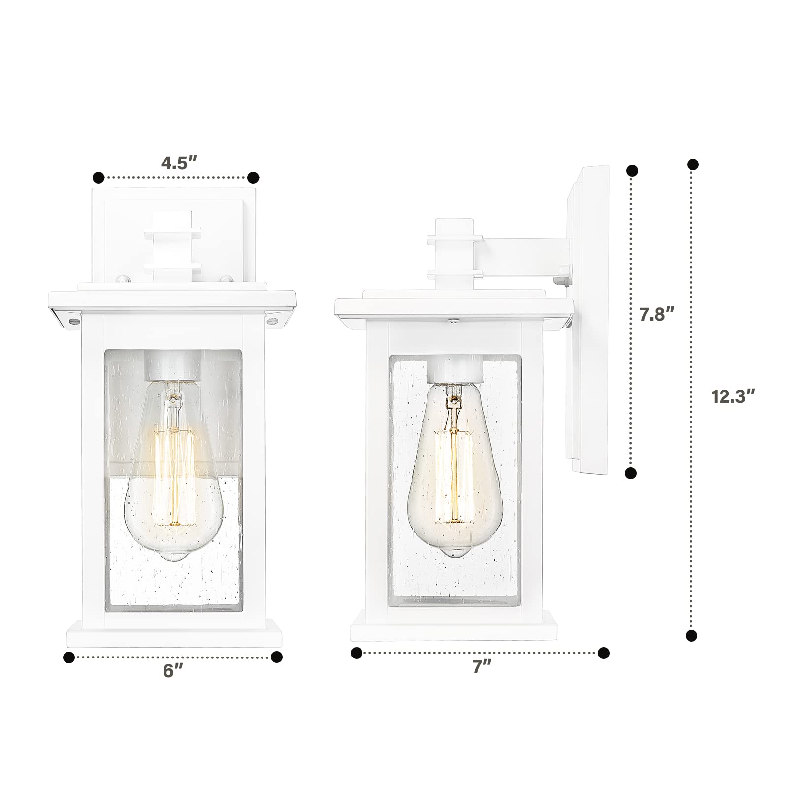 Emliviar Modern Outdoor Porch Light, 12.3" Outdoor Wall Light with Seeded Glass, White Finish, 1803EW1 WH