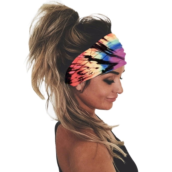 Headbands for Women Men LSQii Casual Sport Hair Band Bandana Wicking Black Adjustable Elastic Print Head Wrap for Leisure,Home,Gym and Vacation
