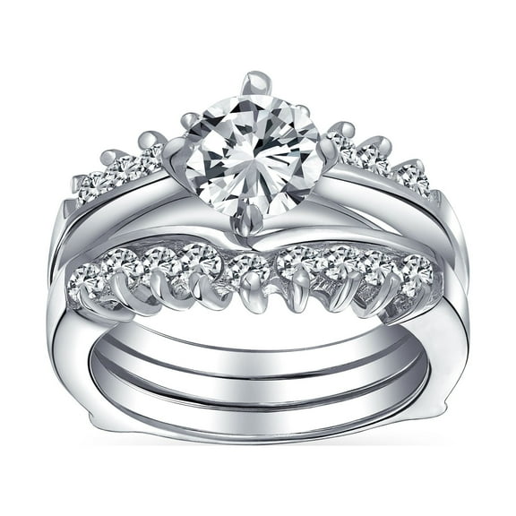 Bling Jewelry Womens 1CT Round Solitaire CZ Band Guard Enhancer Cocktail Ring Set
