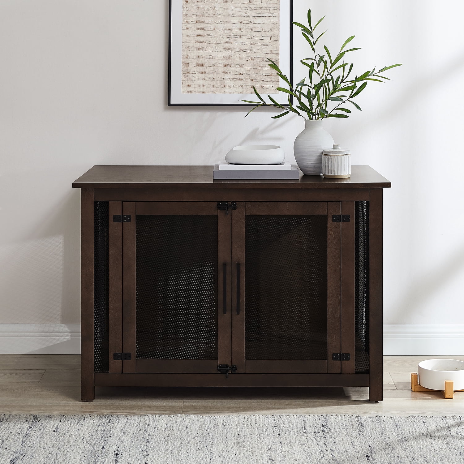 Crosley Furniture Dane Credenza Console Table Dog Crate Kennel for Pets