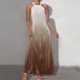 thumbnail image 2 of ZZwxWA Womens Summer Halter Neck Maxi Dress Sleeveless Pleated Flowy Long Dress Causal Travel Vacation Beach Sundress Gradient Color Cold Shoulder Ladies Sundress, 2 of 7