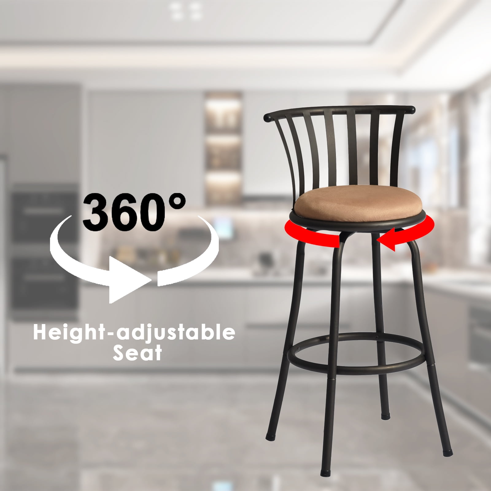 Homy Casa 2 Pack Bar Stools Adjustable Swivel, 24"/29" with Faux Suede Seats, Brown