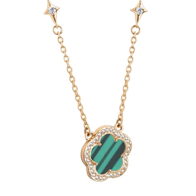 Collar con dije de trebol ZVEZDA malaquita chapa de oro 18k