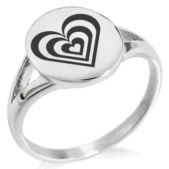 Stainless Steel Hypnotic Love Heart Minimalist Oval Top Polished Statement Ring
