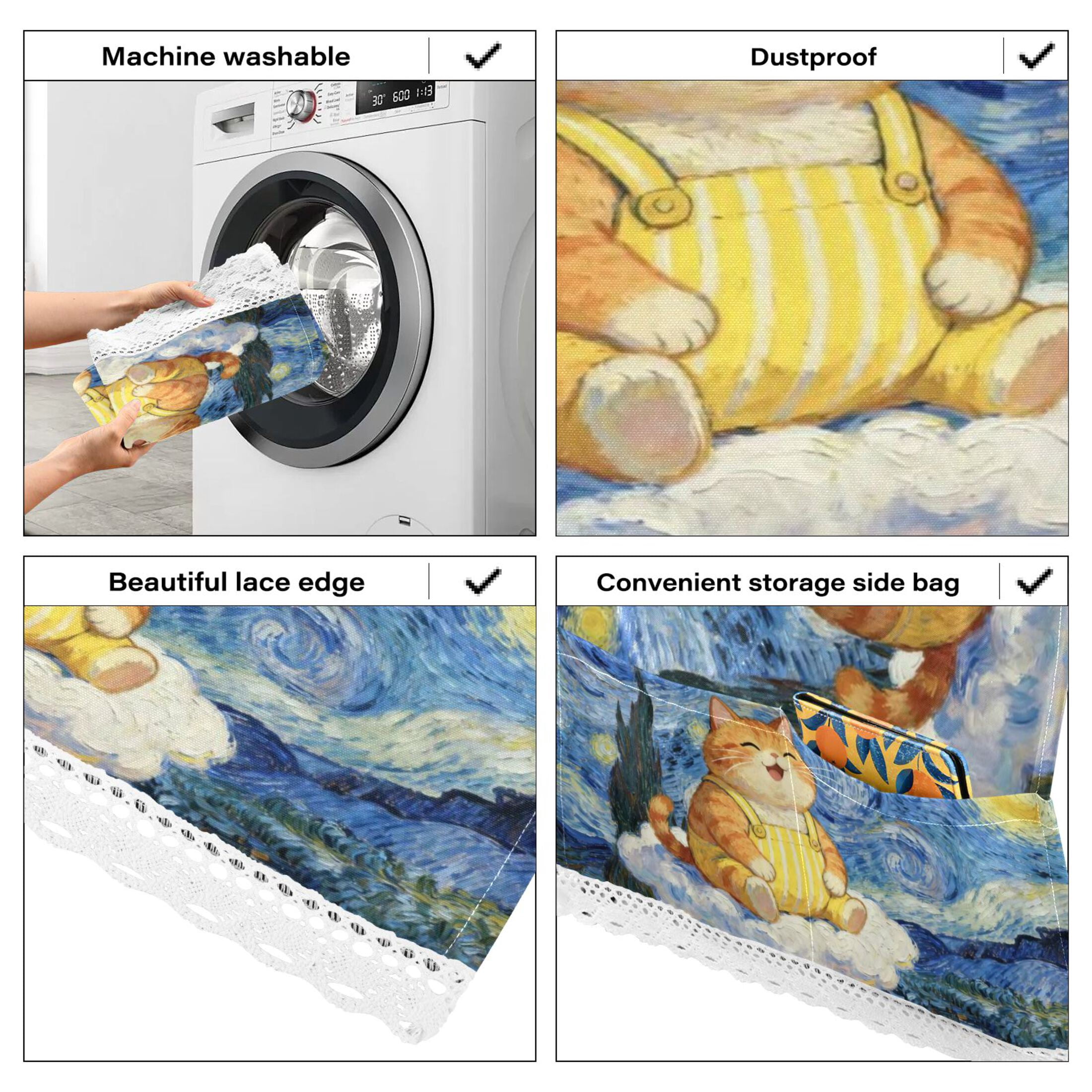Wobogo Starry Sky Plump Cat Washing Machine Cover Dustproof Washer Dryer Cover Waterproof Laundry Room Decorative Protector