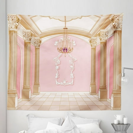 

Pink Tapestry Interior of the Ballroom Magic Castle Chandelier Ceiling Columns Kingdom Print Fabric Wall Hanging Decor for Bedroom Living Room Dorm 5 Sizes Rose Peach by Ambesonne