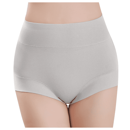 Fulorrnie Underwear for Women Plus Size High Waist Tummy Control Seamless Panty Briefs Banded Stretchable Panties Grey M