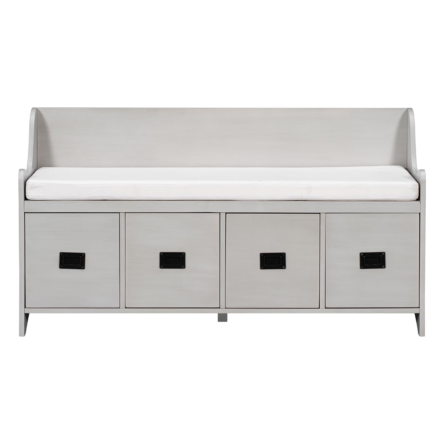 Kadyn Movable Cushion Storage Bench, MDF Storage Bench with Drawers and Backrest, Modern Entryway Shoe Bench for Entryway, Gray Wash Kadyn Movable Cushion Storage Bench, MDF Storage Bench with Drawers and Backrest, Modern Entryway Shoe Bench for Entryway, Gray Wash