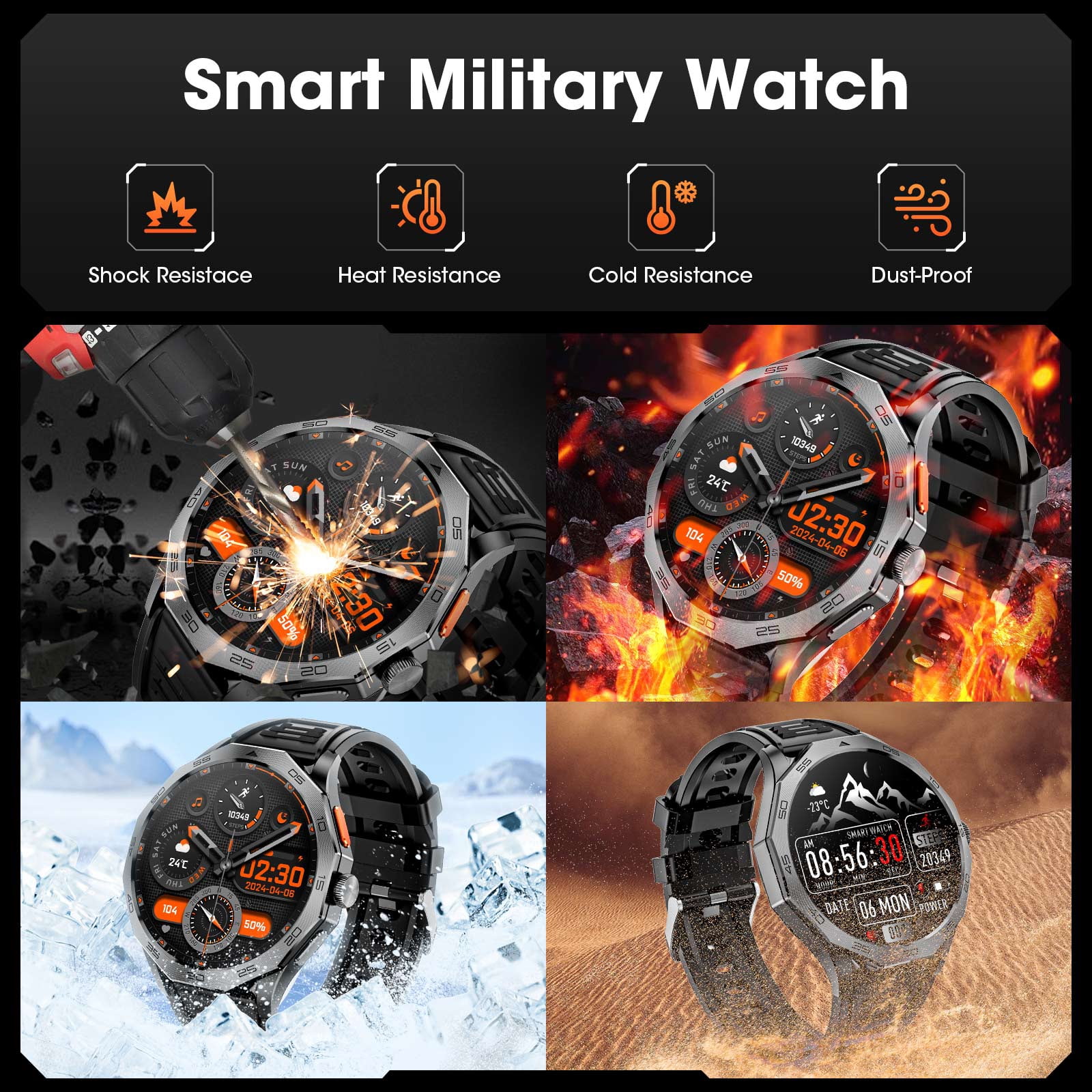 Haulvean Military Smart Watch for Men, 1.85-inch fits for Android and Iphone Devices, with Answer/Make Calls/100+ Sport Modes, Fitness Tracker Watches (Black)