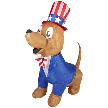 Gemmy Airblown Inflatable Patriotic Pooch, 5 ft Tall, Blue