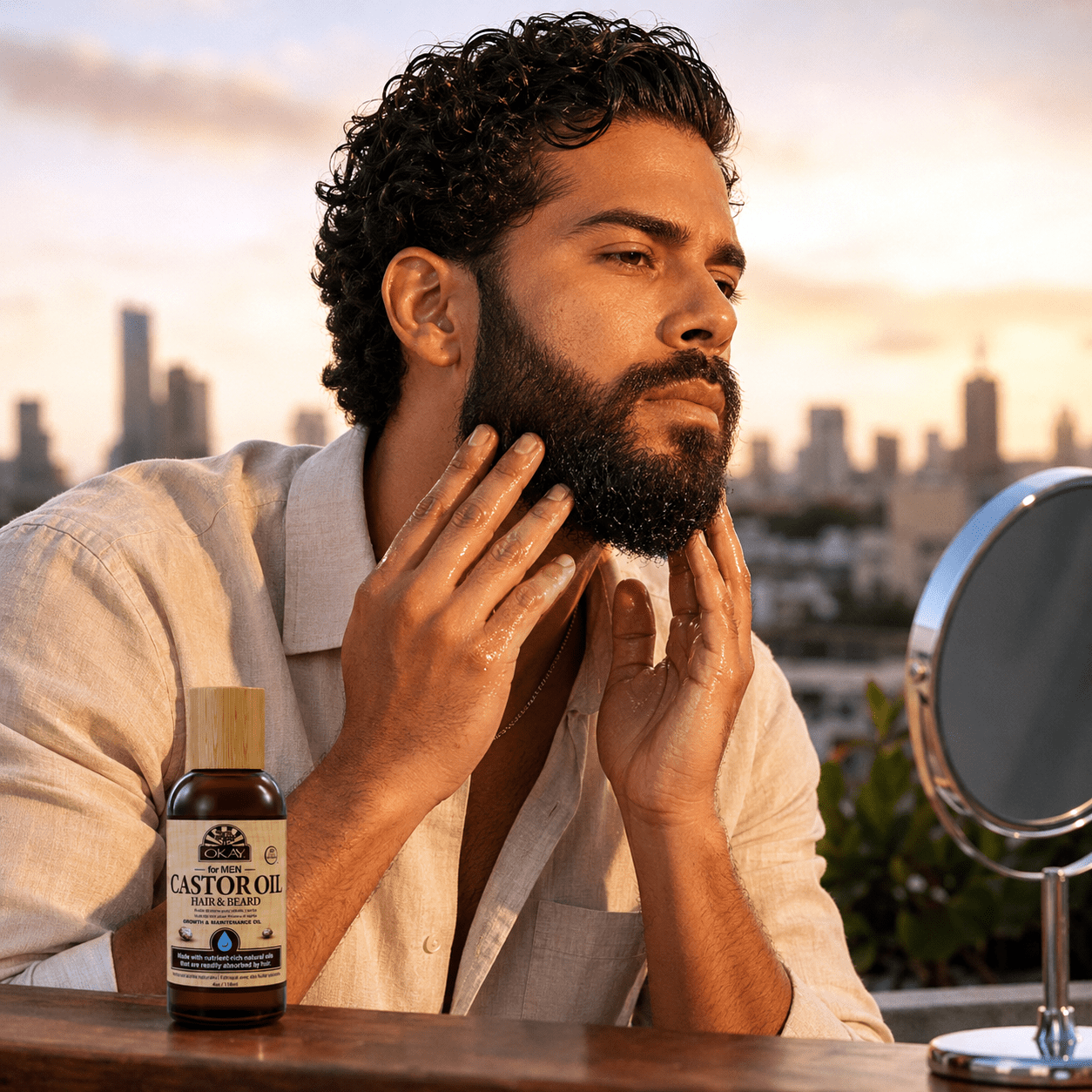 OKAY Men Castor Oil Beard & Hair Growth Oil Lightweight – Moisturizing & Growth-Stimulating Grooming Oil, Silicone & Paraben-Free, All Hair & Beard Types, 4 oz / 118 ml