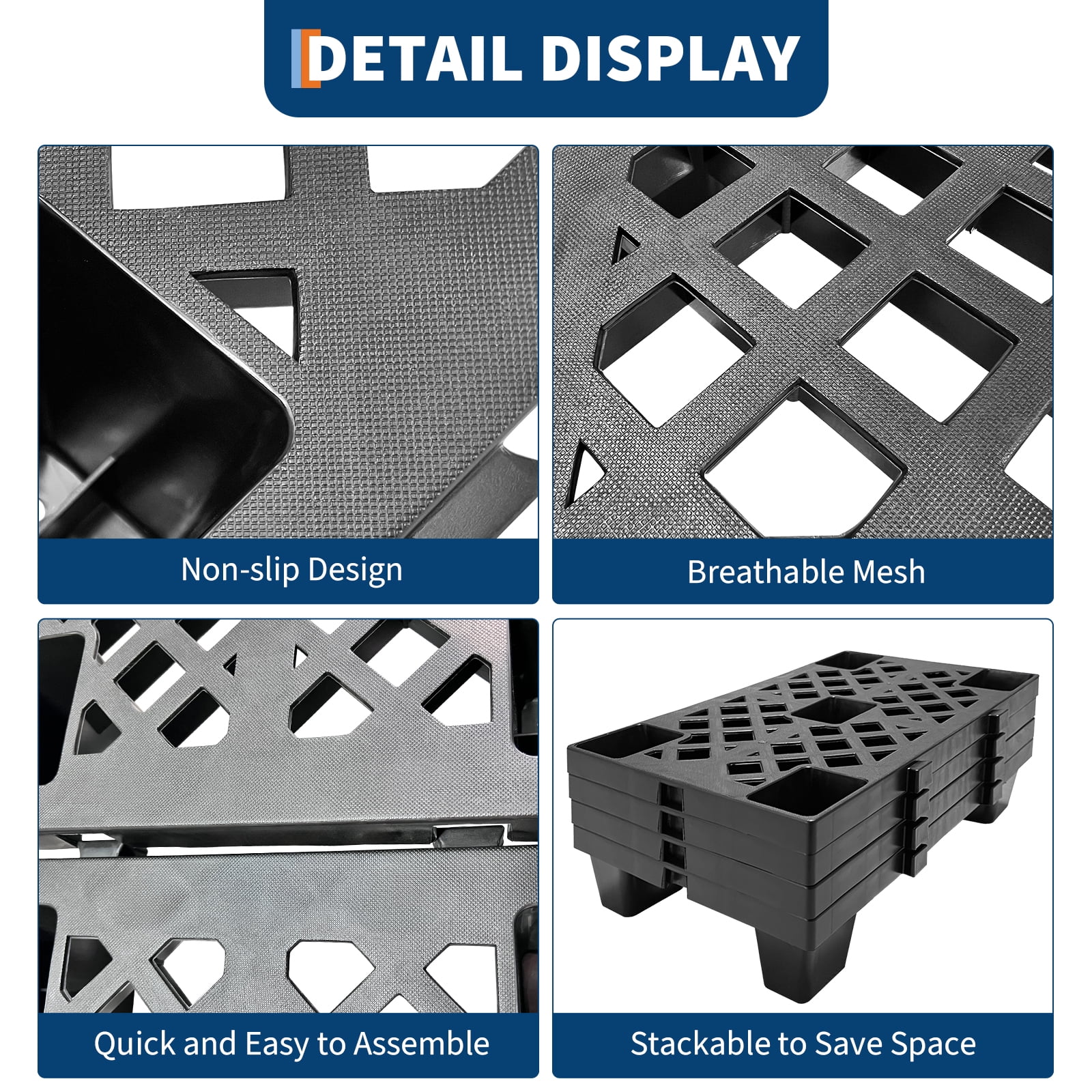 Gaderth Black Plastic Pallets, Interlocking & Nestable Floor Tiles, Nestable Polyethylene Pallets, Heavy Duty HDPE Grid Pads for Garage, Basement, Warehouse, 19.7" x 11.8" x 3.9"