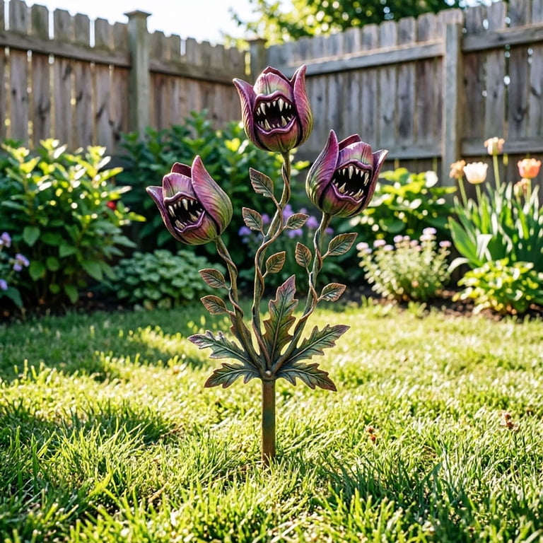 LLDYYDS Whimsical Metal Carnivorous Garden Stake Large Venus Fly