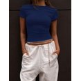 thumbnail image 3 of Crop Workout Tops for Women Pack Summer Short Sleeve Gym Athletic Compression Shirts Cute Tight Basic Tops Tee, 3 of 6