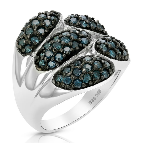 Vir Jewels 1.60 CTTW Blue Diamond Ring .925 Sterling Silver with Rhodium Plating Size 7 Female Adult