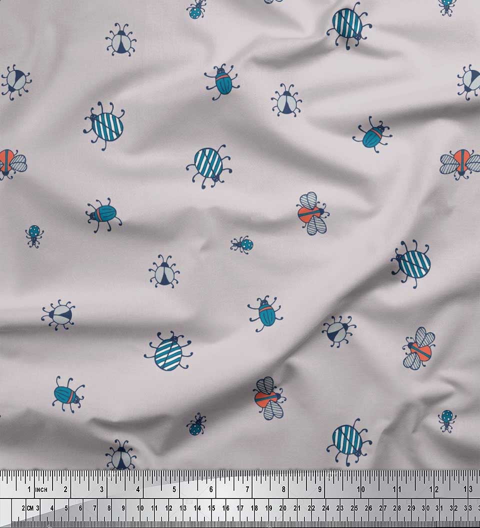 Soimoi Silk Fabric Moth & Light Bug Insects Decor Fabric Printed Yard 42 Inch Wide
