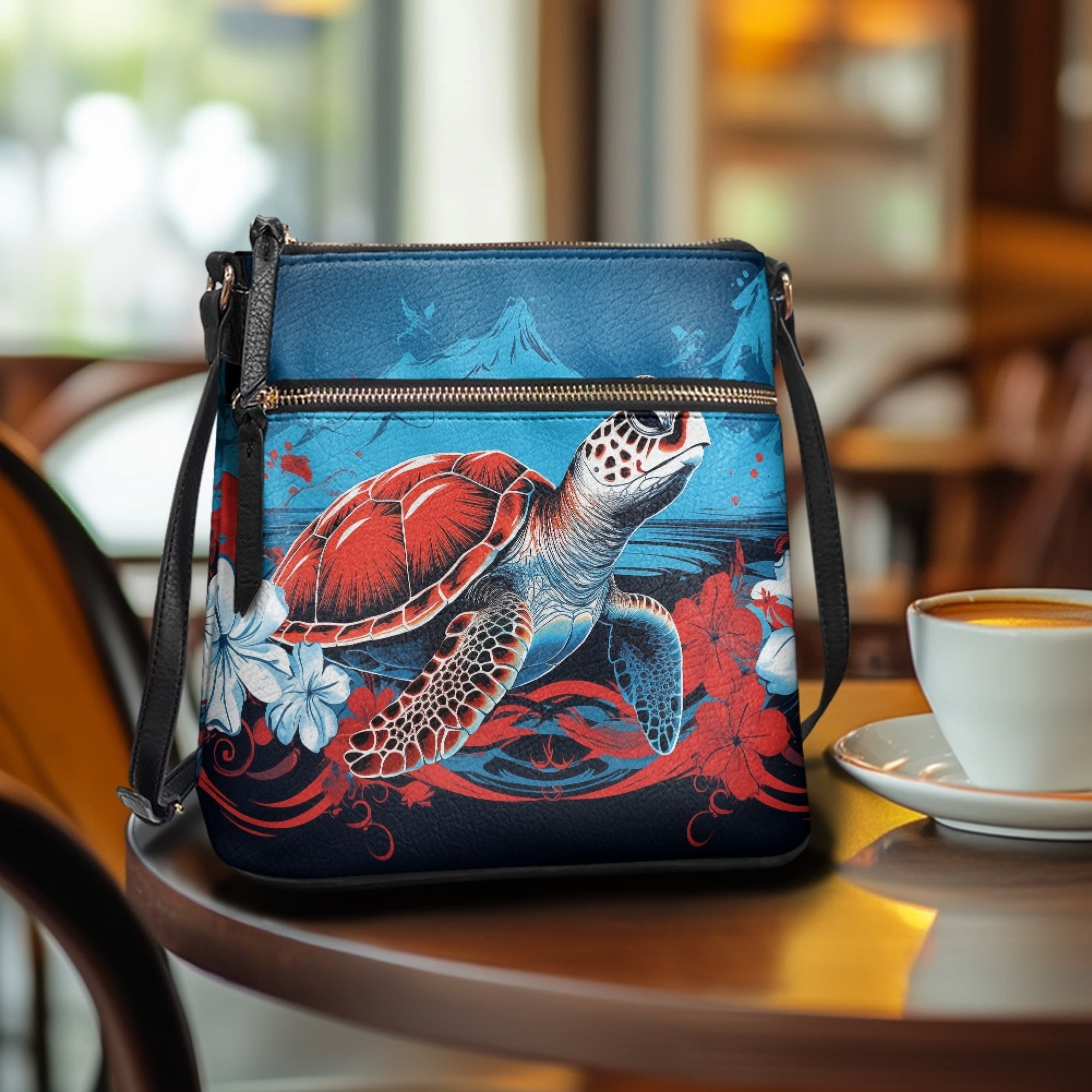Kuiaobaty Sea Turtle Print Crossbody Bag for Women Medium Size, Lightweight Waterproof Vegan Leather Crossbody Purse with Adjustable Strap, Roomy Multi Pockets Travel Hobo Bag with Zipper