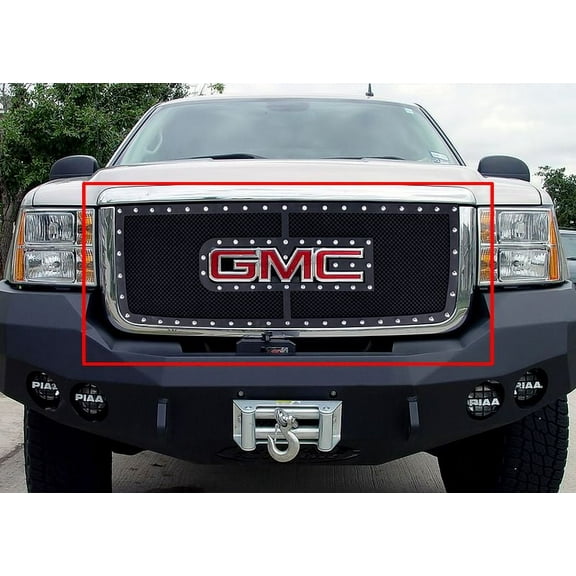 2007-2010 GMC Sierra 2500 HD With Logo Show/2007-2010 GMC Sierra 3500 HD With Logo Show Stainless Steel Black Main Upper Wire Mesh Rivet Grille