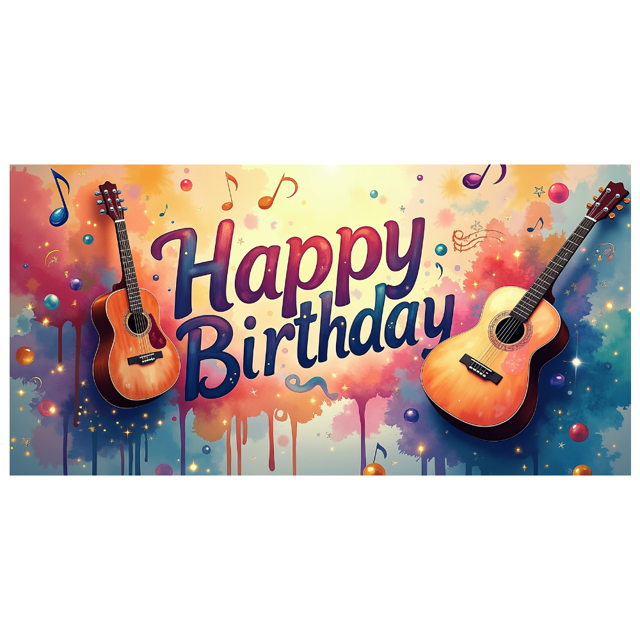 Musical Theme Happy Birthday Banner with Guitar and Notes Decorations Background Backdrop for Birthday Party Photography Props and Party Decor Supplies