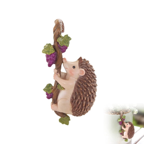Orangide Hedgehog Hanging Ornament Resin Cute Climbing Hedgehog Figurine with Grapes Pendant for Garden Balcony Yard Patio Indoor Wall Decor Gift