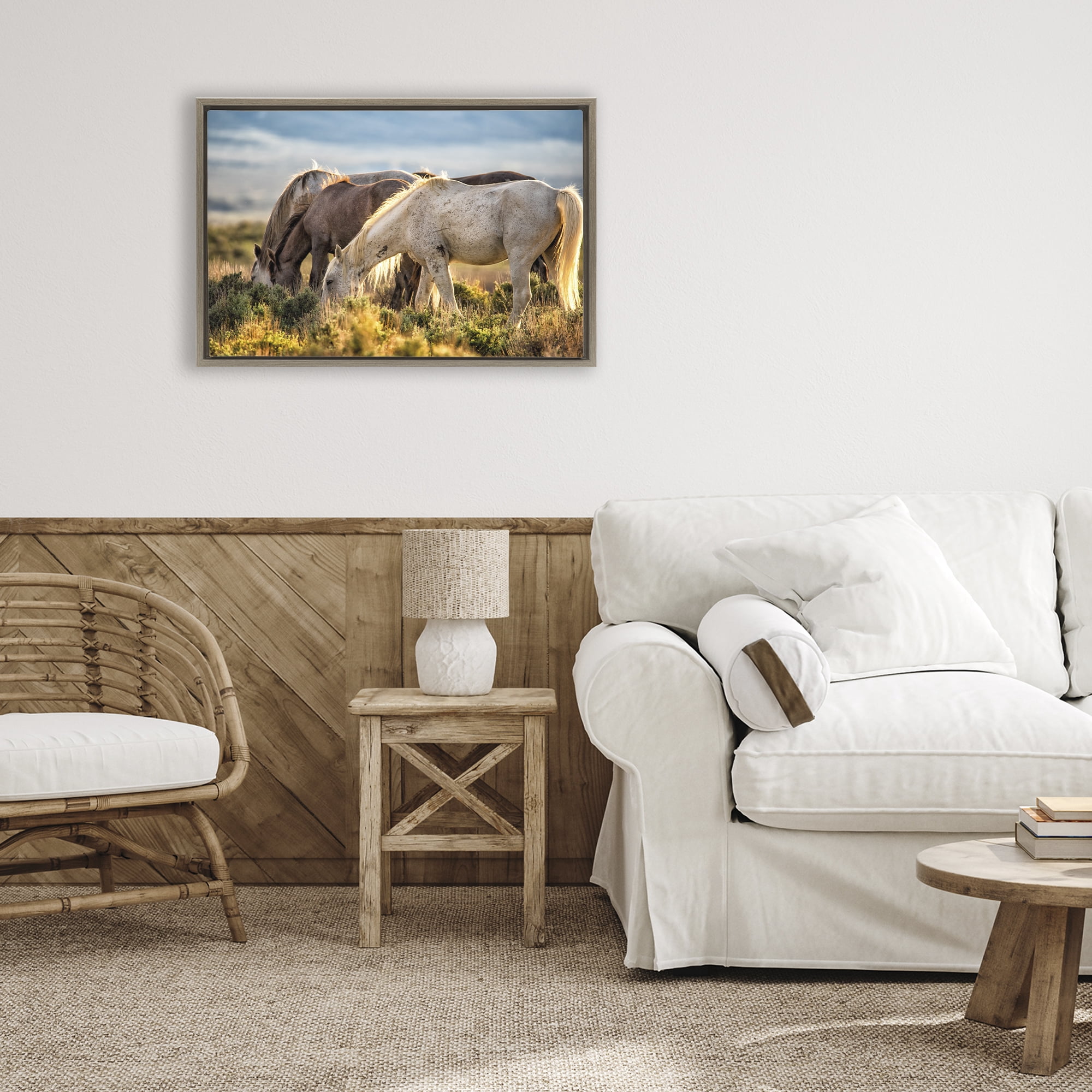 Stupell Industries Equine Evening Graze Brown Framed Floater Canvas Wall Art, design by Tim West