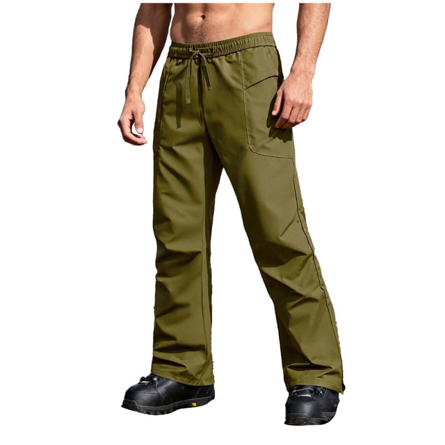 FRSASU Pantalon d'Hiver en Molleton de Ski pour Hommes, Léger, Extérieur, Imperméable, Coupe-Vent, de Ski et de Randonnée, Doublé, Cargo, Vert Armée