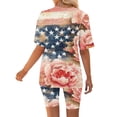 thumbnail image 5 of Pounoo Women's 2 Piece Outfits Knit Sets Independence Day Style Lightweight Breathable V Neck Short Sleeve Floral Print Top And Biker Shorts Gift, 5 of 6