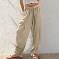 thumbnail image 2 of Baggy Sweatpants for Women New Women Linen Baggy Pants Summer Drawstring Casual Pant 2025 Beach Travel Vacation Clothes with Pockets Beige XL, 2 of 9