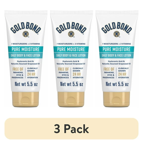 (3 pack) Gold Bond Pure Moisture Body and Face Lotion & Cream for Dry Skin, 5.5 oz.