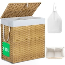 110L Foldable Laundry Hamper with Lid and Removable Liner, Wicker Basket for Bedroom & Bathroom, Yellow