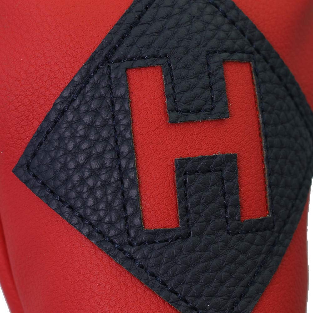 Majek Retro Golf Headcovers Red with White and Blue Stripe Vintage Leather Style 1 H Driver and Hybrid Head Cover Classic Look