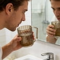 thumbnail image 4 of Plastic Toothbrush Cup - Scandinavian Bathroom Vanity Accessory, Tall Ridged Texture, Wide-Mouthed Design with Integrated Handle, Khaki, JKODE, 4 of 9