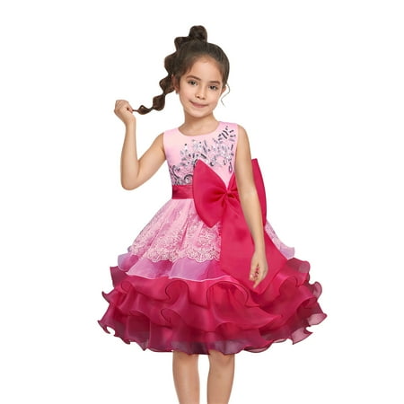 

KONBECA Baby Girls Princess Dress Little Girls Party Wedding Dress Lace Embroidered Bowknot Flower Net Dress Kids Pageant Flower Girl Sleeveless Dress Hot Pink (4-5 Years)
