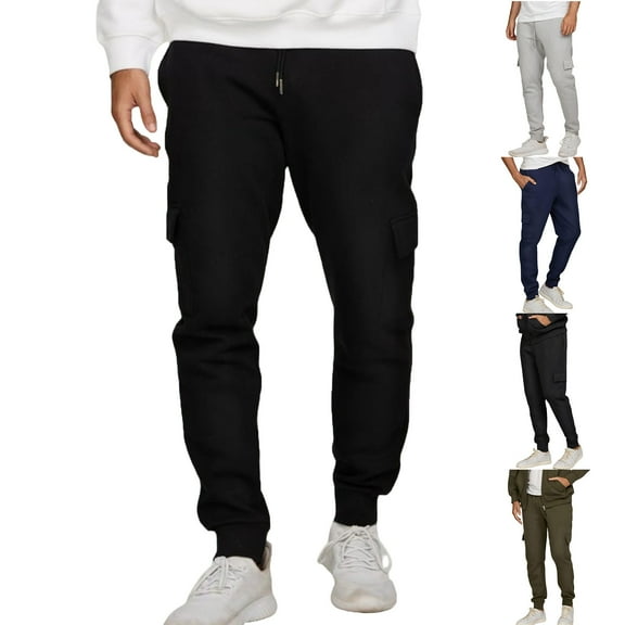 RYDCOT Men's Fleece Sweatpants Running Joggers Gym Athletic Cargo Pants for Winter Workout Warm Pant Navy