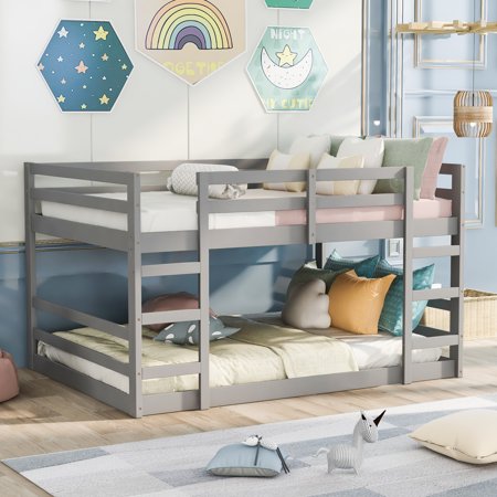 Full Over Full Bunk Bed With Ladder  Gray