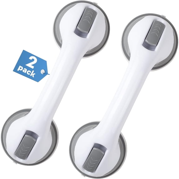 XKDOUS 2 Pack Suction Grab Bars for Bathroom, 12 Inch Suction Cup Handle Shower Handle, Safety Anti-Slip Bath Grip Hand Rail for Seniors, Handicap