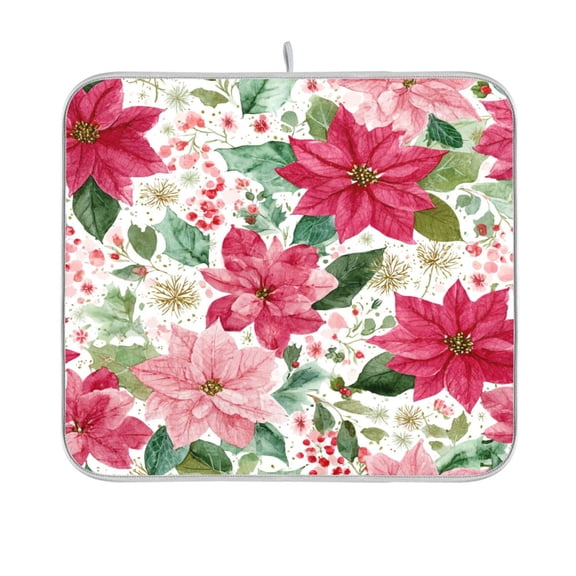 Dish Drying Mat Microfiber Kitchen Pad Large Counter Absorbent Dish Mats Drainer Rack 16"x18" Red Flowers and Leaves