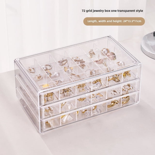 2023 New Arrival Transparent 3-Tier Jewelry Organizer with 72 Compartments – Spacious Storage Solution for Rings, Earrings, Necklaces | Clear Acrylic Design for Easy Visibility | Compact Size for
