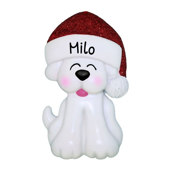 Ornaments by Elves Personalized White Christmas Dog Ornament 2024 With Christmas Hat Decor .25lbs