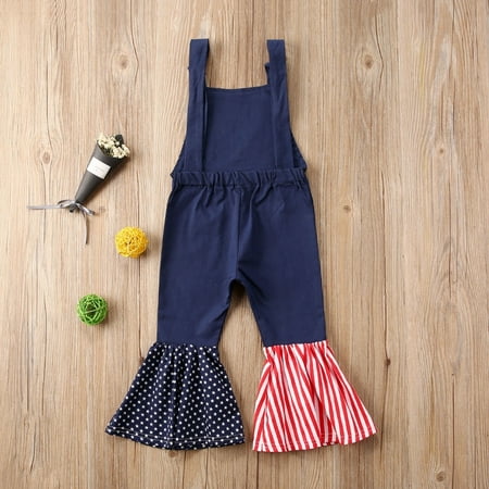 

Baby Girl Strap Flared Pants Splice Hit Color Stripe Polka Dot Printing Toddler Summer Clothing Jumpsuit