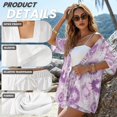 thumbnail image 6 of FKEKYI 2 Piece Short Set for Women Summer Outfits Tie-Dye Purple Print Beachwear Open Front Top Shirt & Shorts Casual Loungewear Breathable Resort Wear, L, 6 of 7
