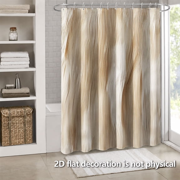 Hoease Beige Wavy Line Texture Shower Curtain, 71W x 71L Inch Waterproof Fabric Bathroom Curtain with 12 Hooks, Neutral Minimalist Bath Decor