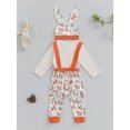 thumbnail image 3 of Okbabeha Baby Boys My First Easter Outfits Letter Embroidered Bowtie Long Sleeve Rompers Rabbit Print Suspender Pants Bunny Ear Hat 3Pcs Clothes Set, 3 of 8